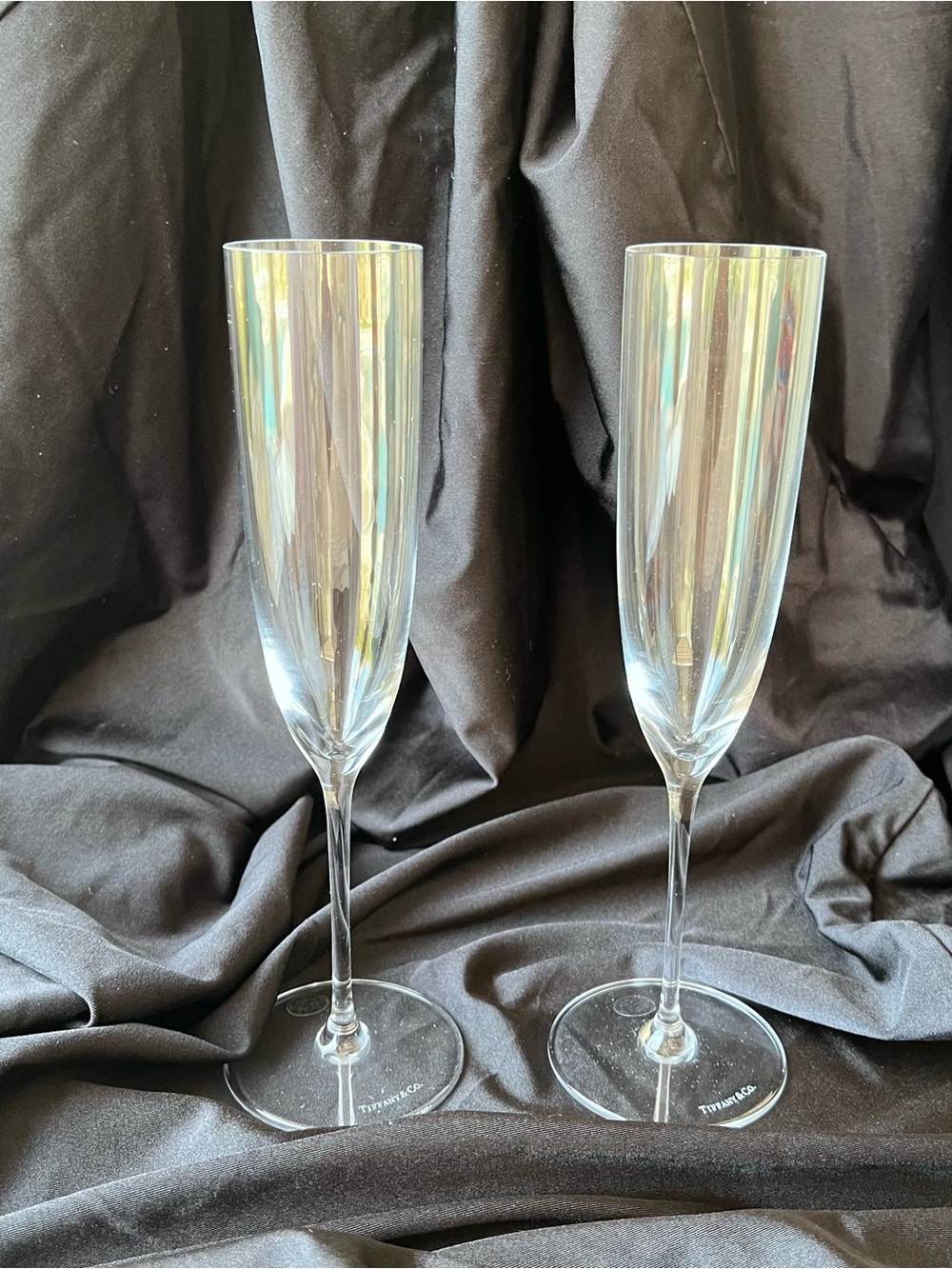 Tiffany & Co. Crystal Champagne Flutes Set of 2 w/ Original Blue Box - Picture 4 of 4